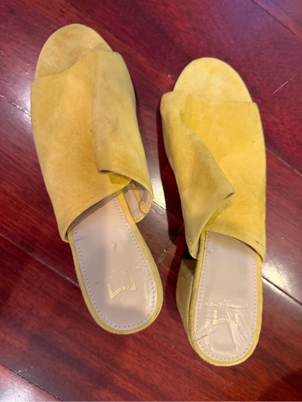 Marc Fisher Yellow Suede Open-Toe Slide Mules